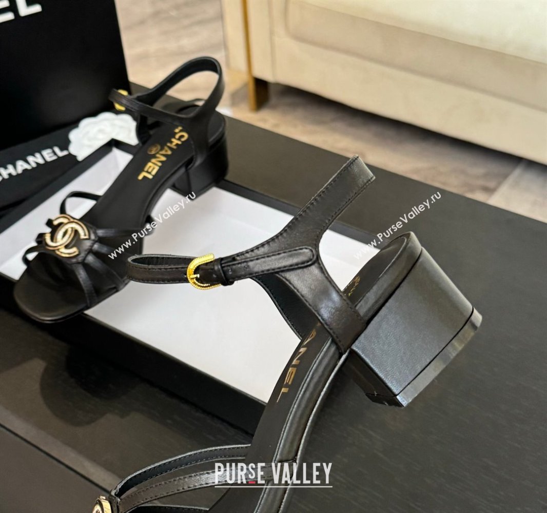 Chanel Lambskin Heel Sandals 4.5cm with CC Patch Black 2025 G46274 (MD-250417060)