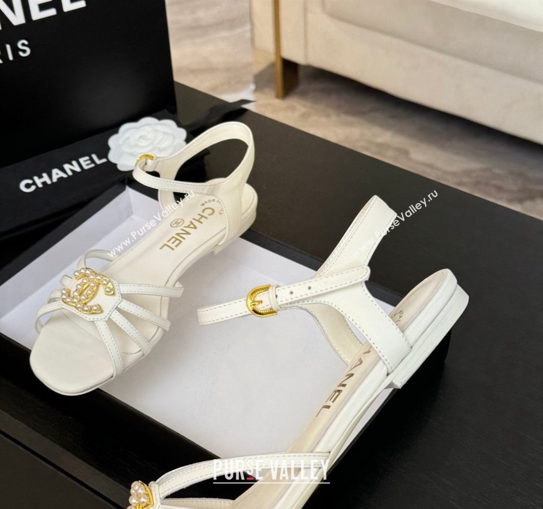 Chanel Lambskin Flat Sandals with CC Patch White 2025 G46275 (MD-250417061)