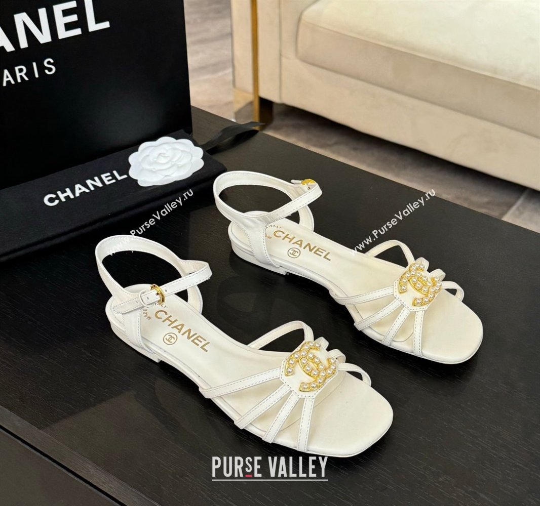 Chanel Lambskin Flat Sandals with CC Patch White 2025 G46275 (MD-250417061)