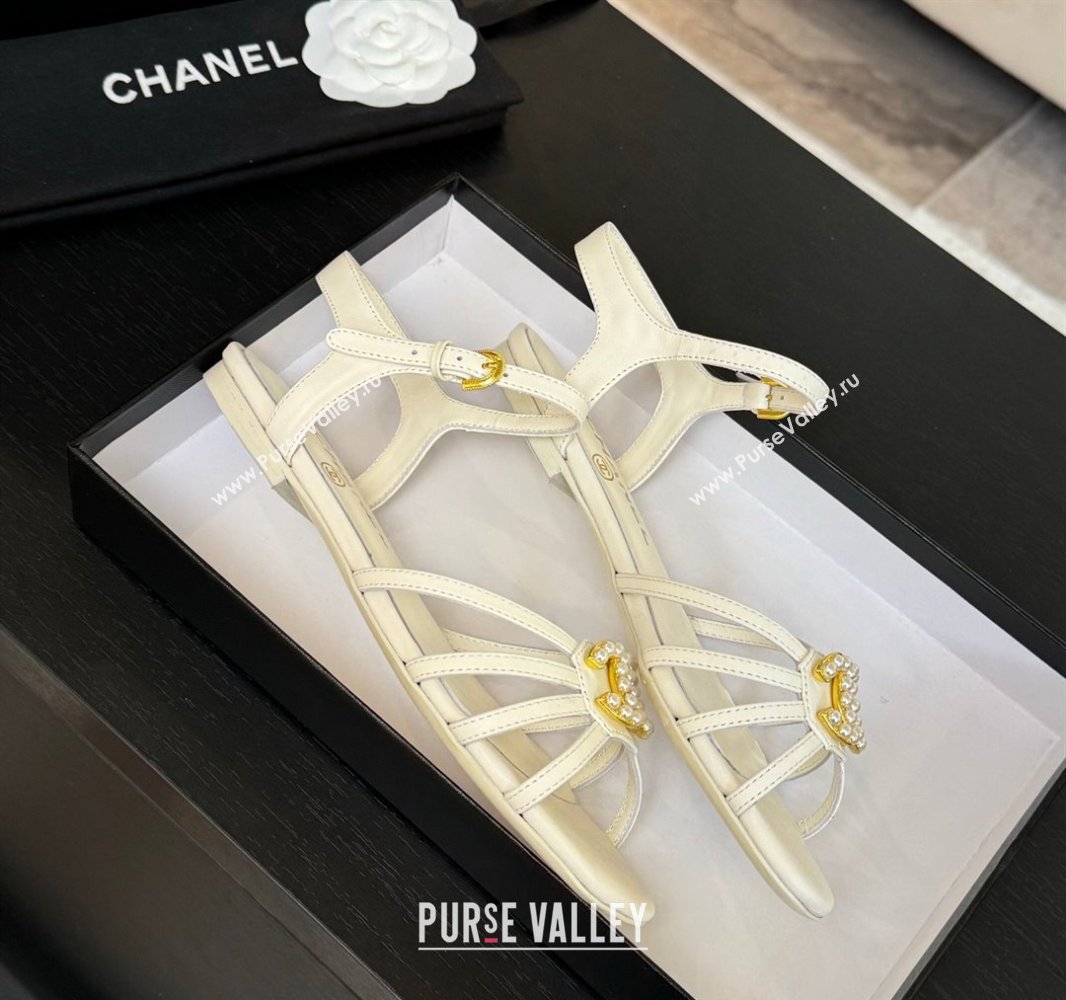 Chanel Lambskin Flat Sandals with CC Patch White 2025 G46275 (MD-250417061)