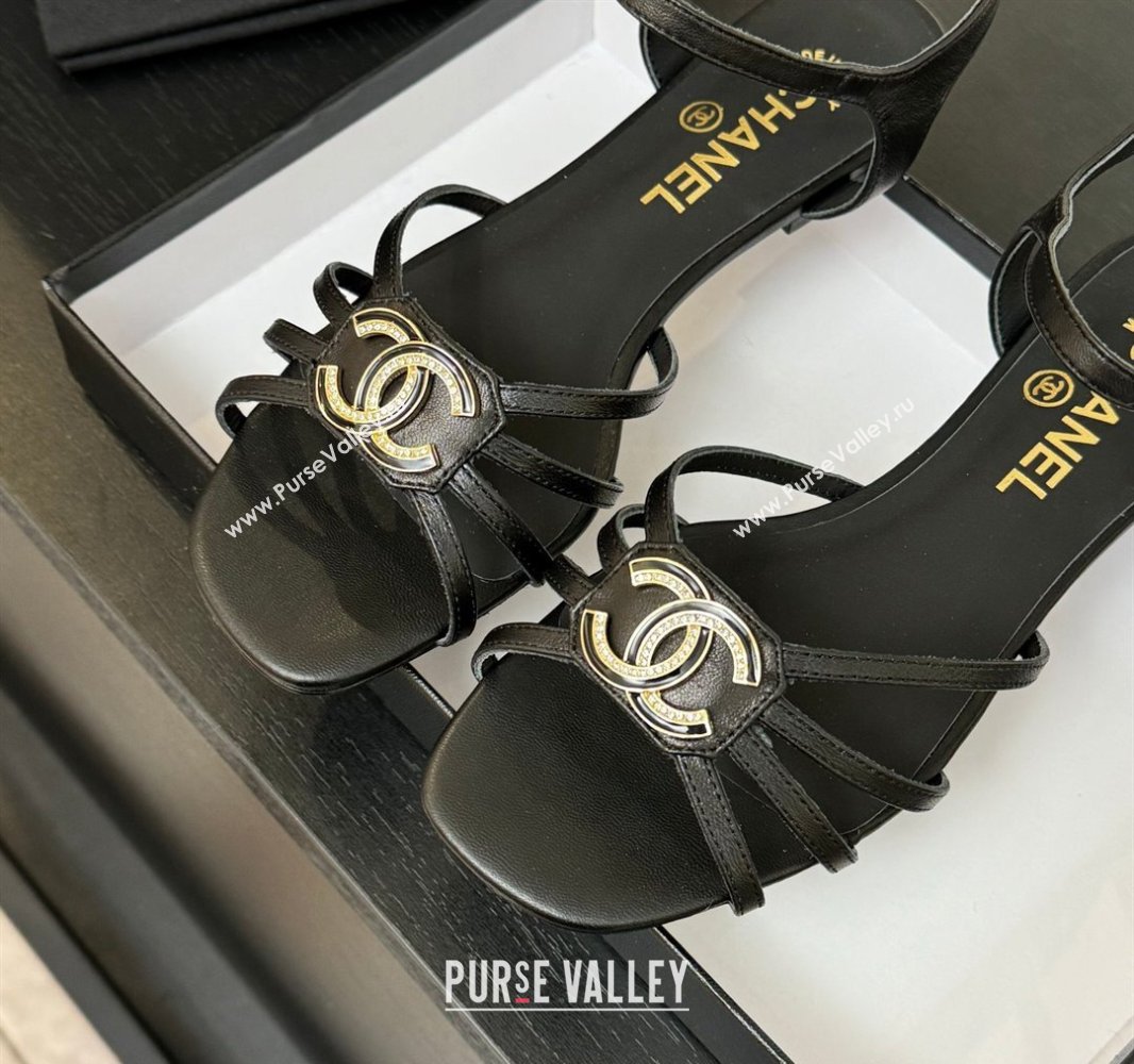 Chanel Lambskin Flat Sandals with CC Patch Black 2025 G46275 (MD-250417062)