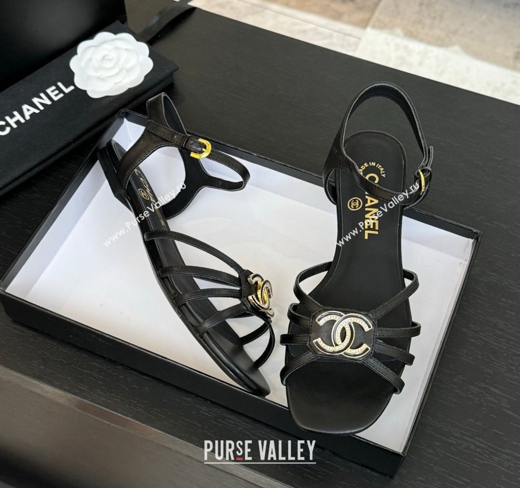 Chanel Lambskin Flat Sandals with CC Patch Black 2025 G46275 (MD-250417062)