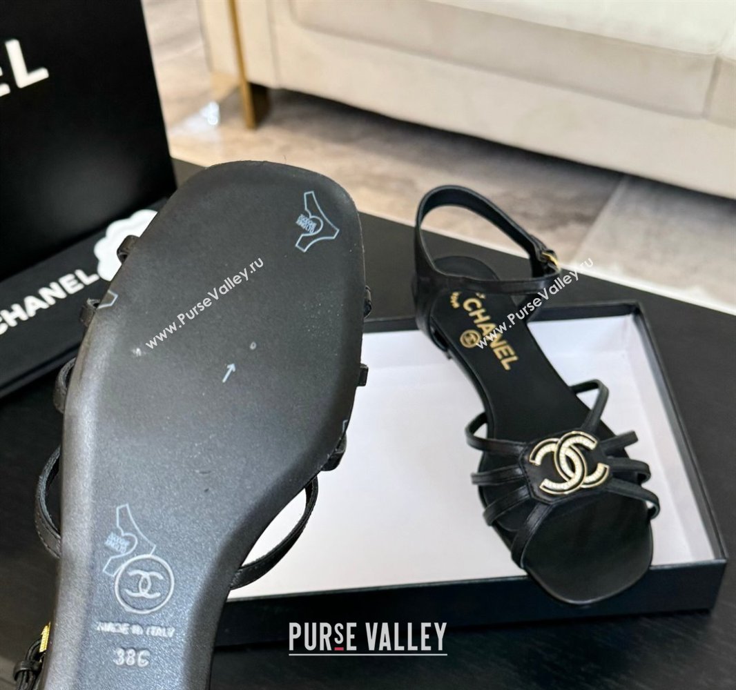 Chanel Lambskin Flat Sandals with CC Patch Black 2025 G46275 (MD-250417062)