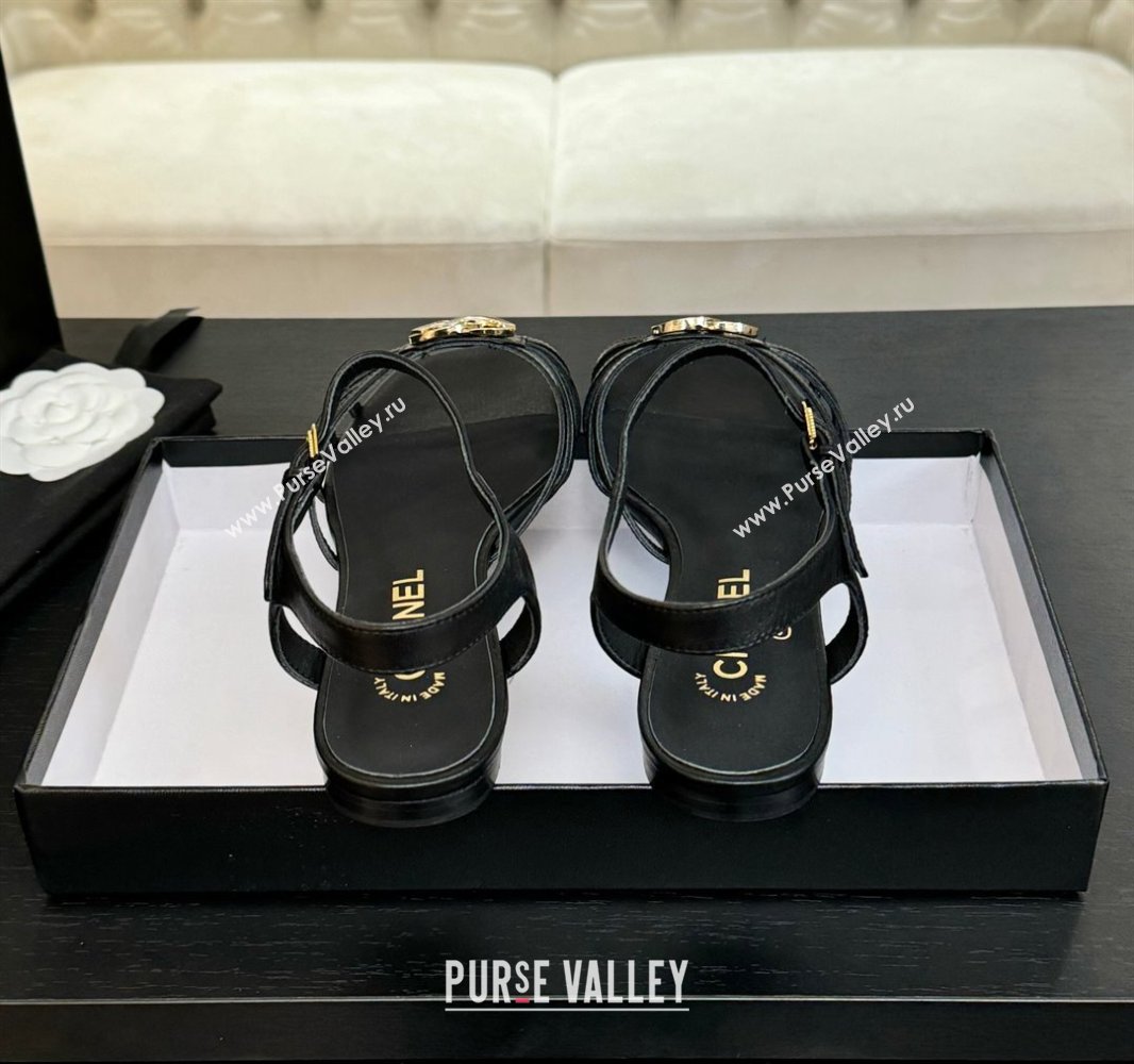 Chanel Lambskin Flat Sandals with CC Patch Black 2025 G46275 (MD-250417062)