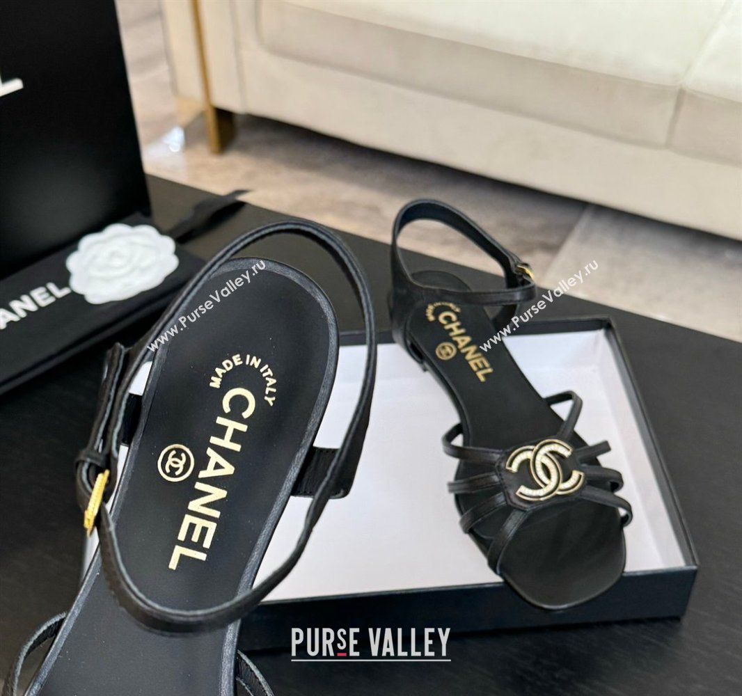 Chanel Lambskin Flat Sandals with CC Patch Black 2025 G46275 (MD-250417062)
