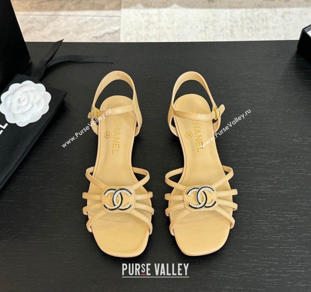 Chanel Lambskin Flat Sandals with CC Patch Beige 2025 G46275 (MD-250417063)