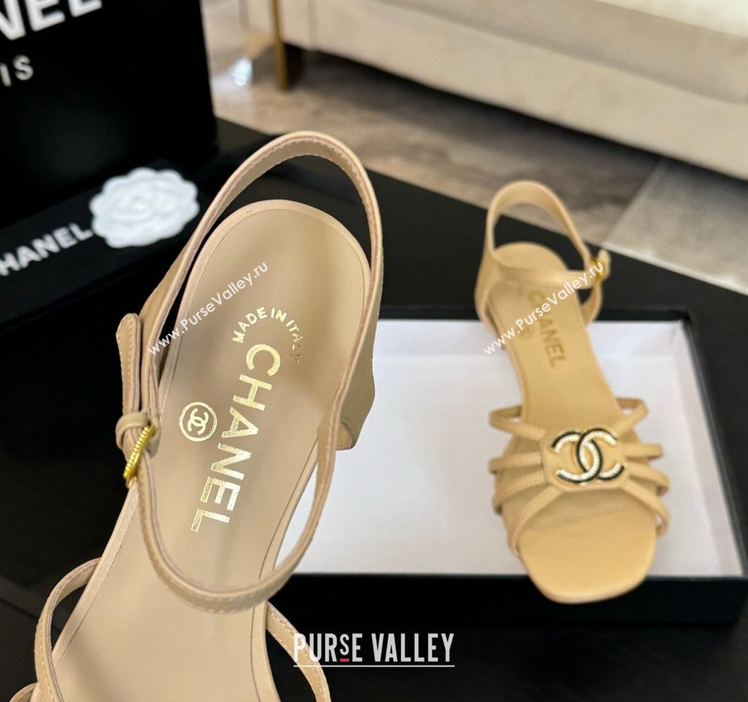 Chanel Lambskin Flat Sandals with CC Patch Beige 2025 G46275 (MD-250417063)