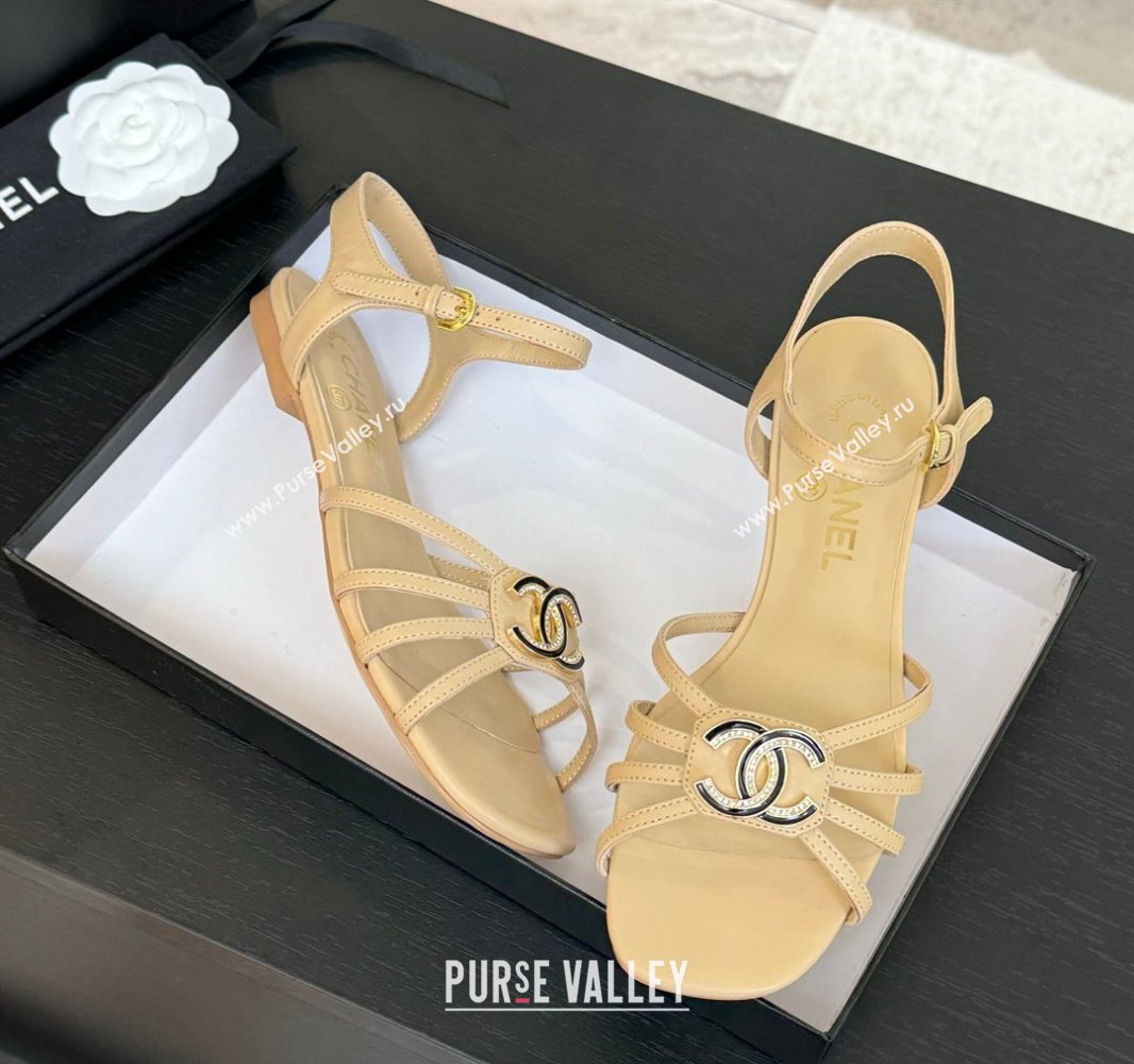 Chanel Lambskin Flat Sandals with CC Patch Beige 2025 G46275 (MD-250417063)