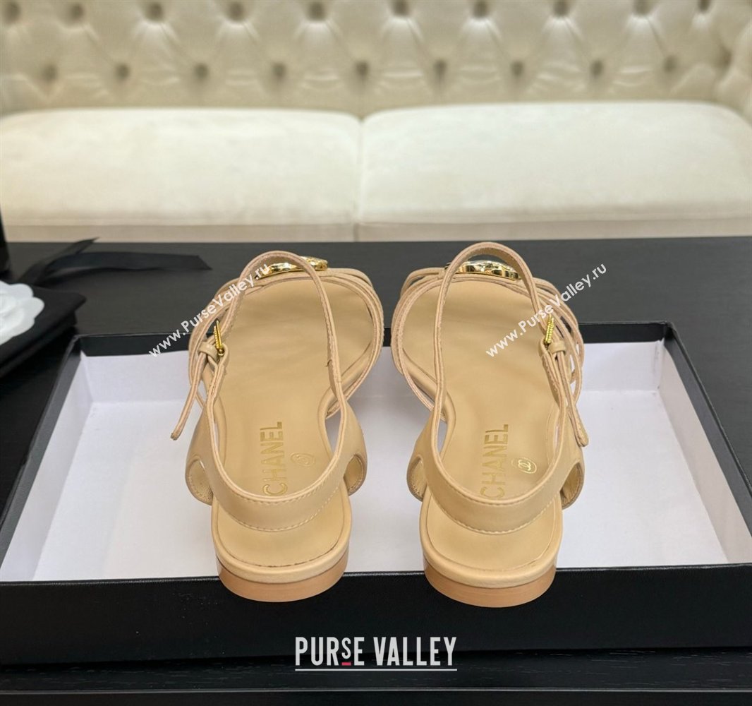 Chanel Lambskin Flat Sandals with CC Patch Beige 2025 G46275 (MD-250417063)