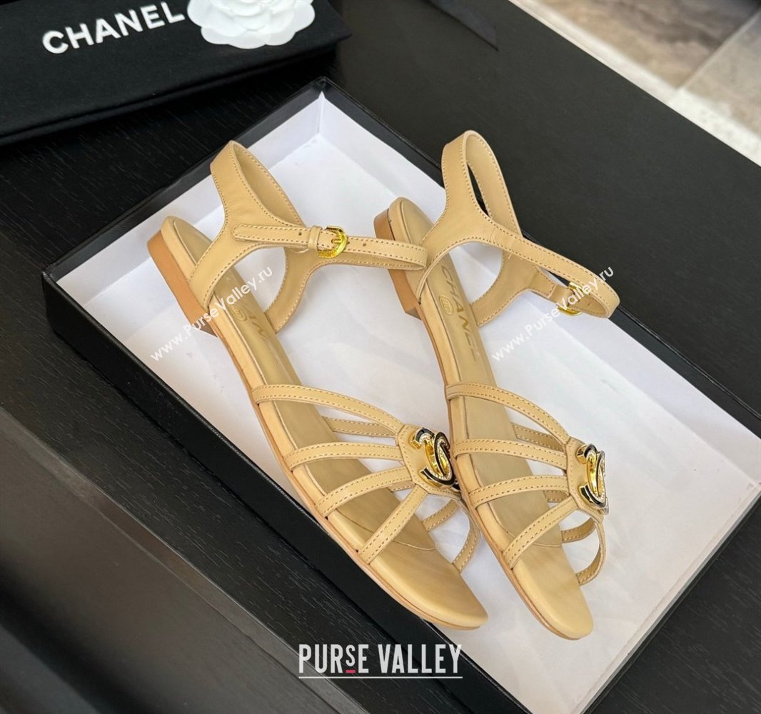 Chanel Lambskin Flat Sandals with CC Patch Beige 2025 G46275 (MD-250417063)