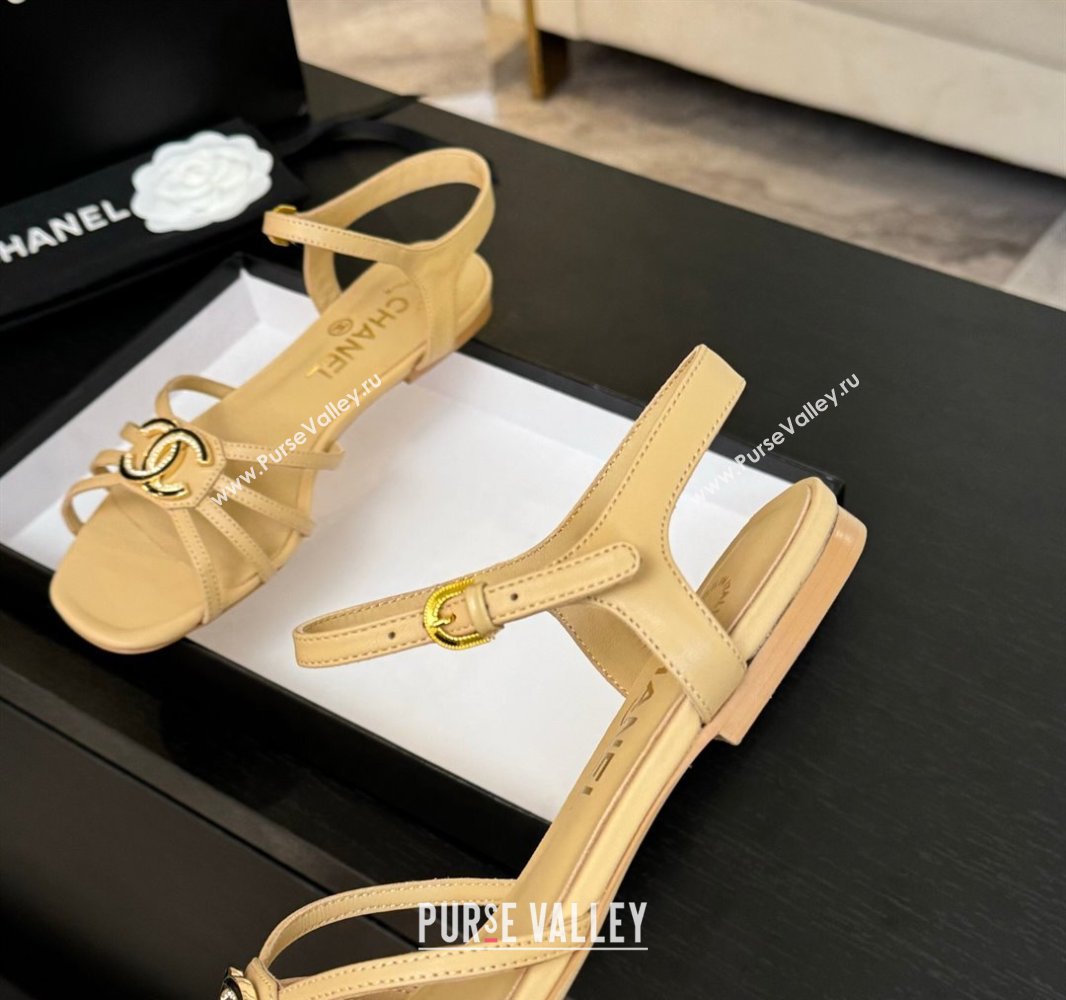 Chanel Lambskin Flat Sandals with CC Patch Beige 2025 G46275 (MD-250417063)
