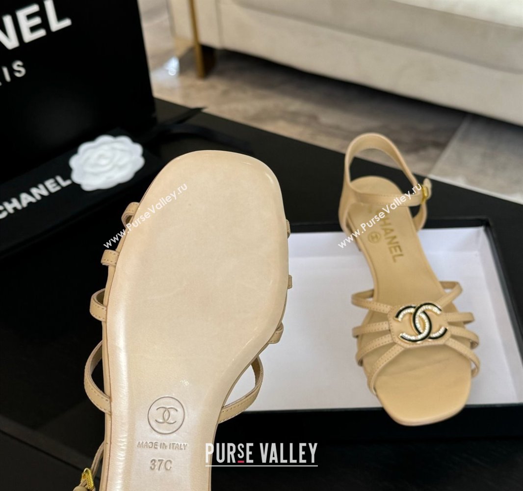 Chanel Lambskin Flat Sandals with CC Patch Beige 2025 G46275 (MD-250417063)