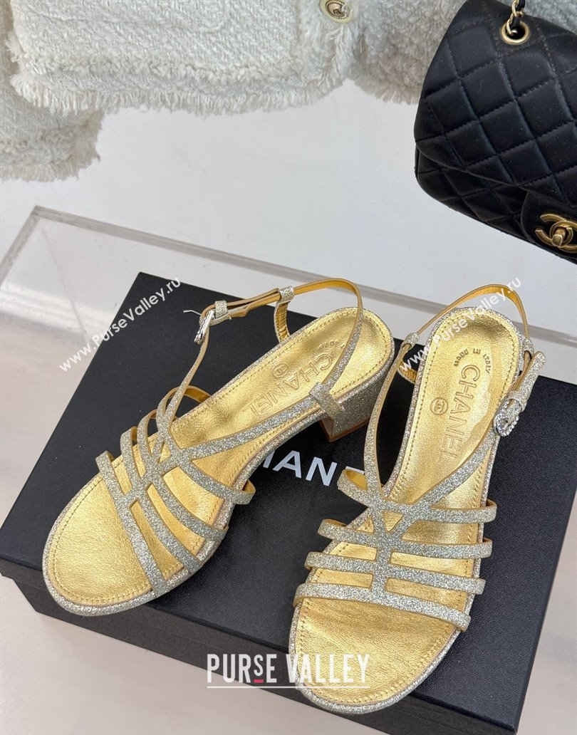 Chanel Glitters Heel Sandals 5cm Gold 2025 CH041713 (MD-250417065)