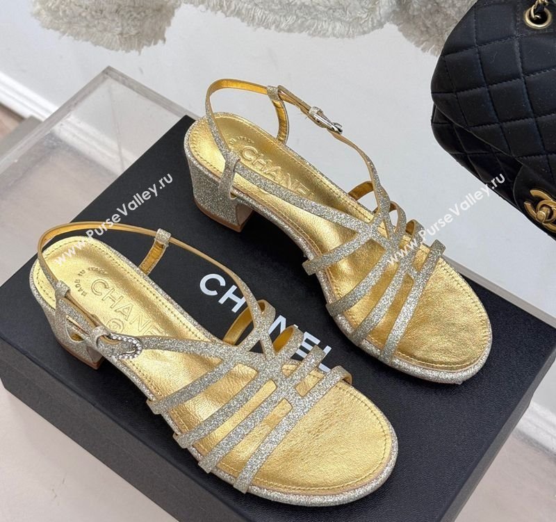 Chanel Glitters Heel Sandals 5cm Gold 2025 CH041713 (MD-250417065)