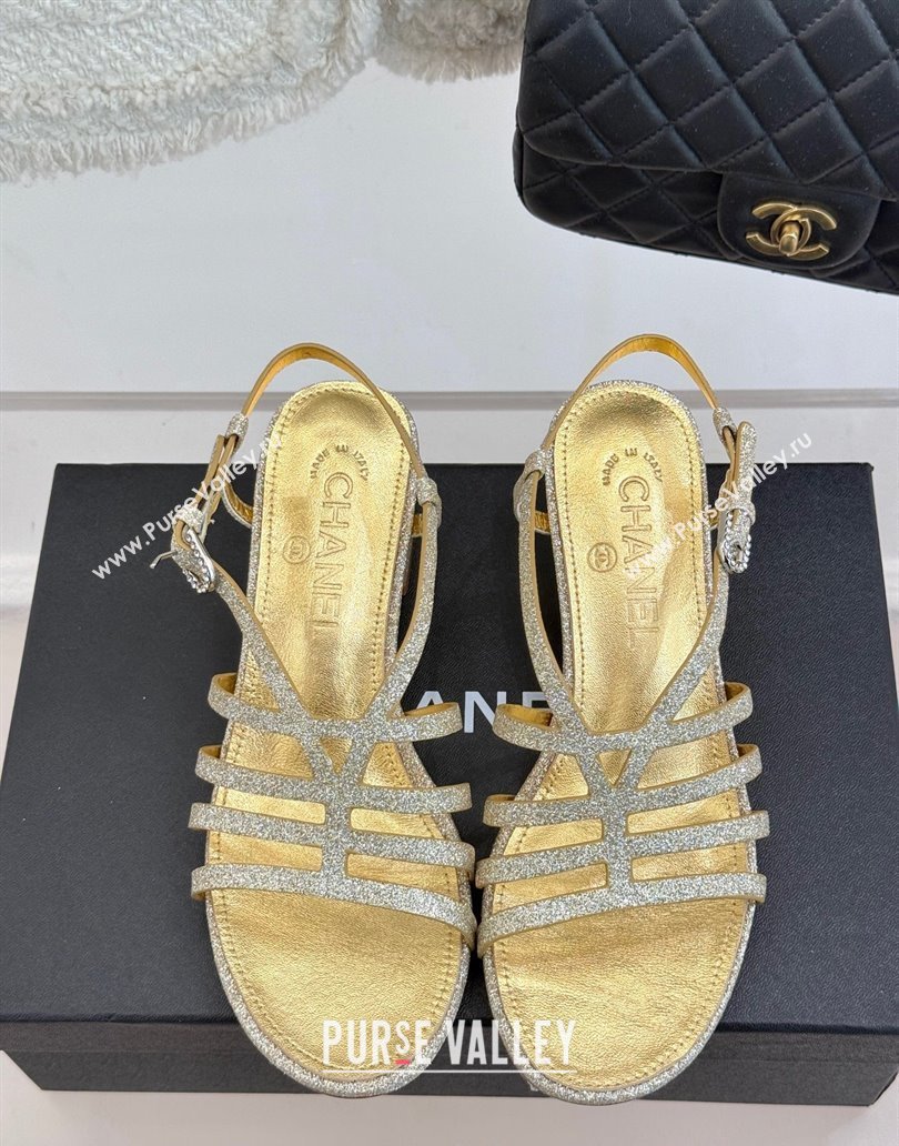 Chanel Glitters Heel Sandals 5cm Gold 2025 CH041713 (MD-250417065)