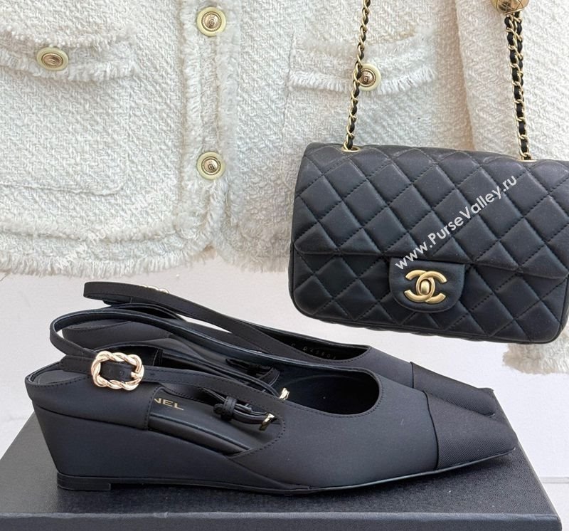 Chanel Satin Grosgrain Wedge Slingbacks Black 2025 CH041724 (MD-250417142)