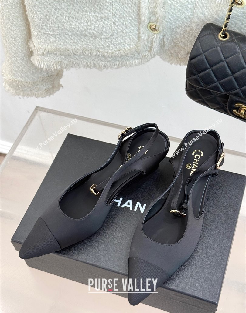 Chanel Satin Grosgrain Wedge Slingbacks Black 2025 CH041724 (MD-250417142)