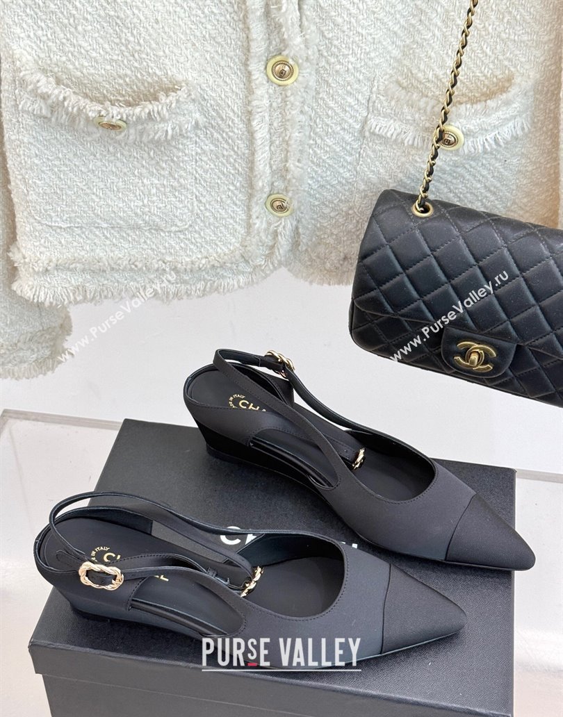 Chanel Satin Grosgrain Wedge Slingbacks Black 2025 CH041724 (MD-250417142)