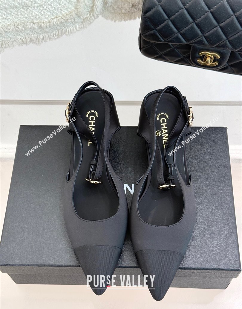 Chanel Satin Grosgrain Wedge Slingbacks Black 2025 CH041724 (MD-250417142)
