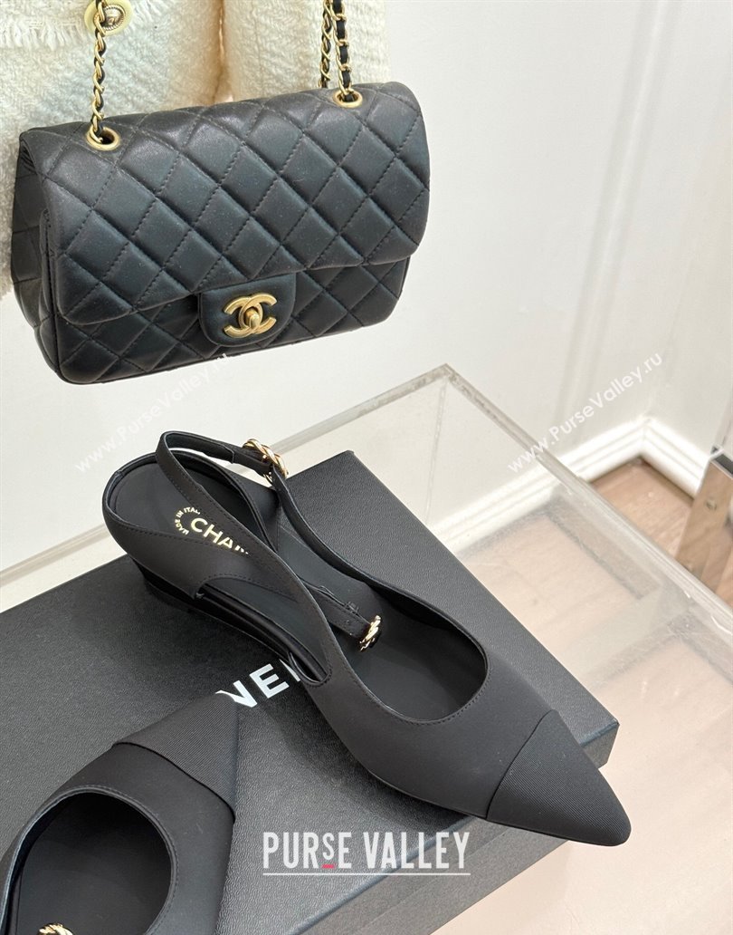 Chanel Satin Grosgrain Wedge Slingbacks Black 2025 CH041724 (MD-250417142)