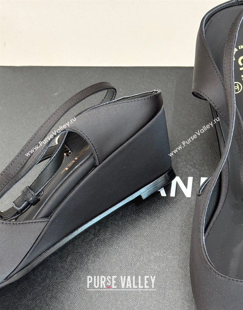 Chanel Satin Grosgrain Wedge Slingbacks Black 2025 CH041724 (MD-250417142)