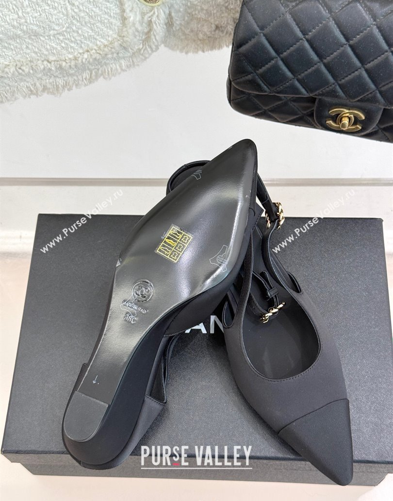 Chanel Satin Grosgrain Wedge Slingbacks Black 2025 CH041724 (MD-250417142)