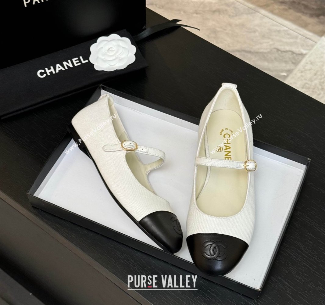Chanel Cotton Lambskin Mary Janes Ballet Flats White 2025 G46379 (MD-250417126)