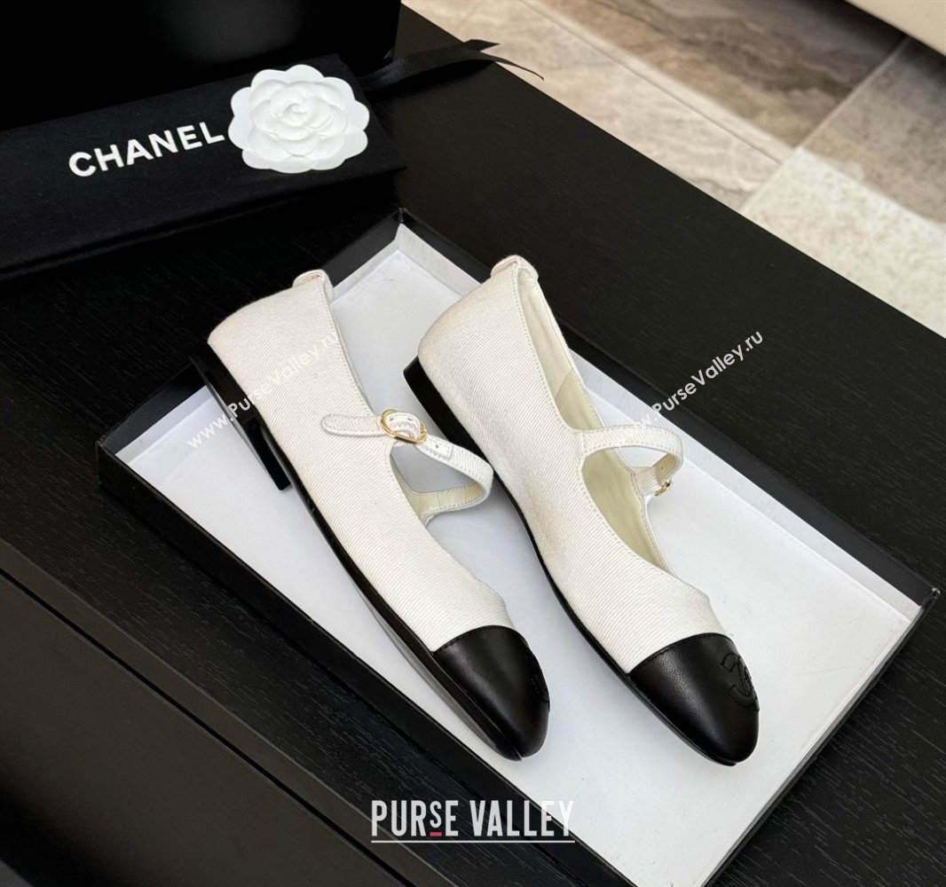 Chanel Cotton Lambskin Mary Janes Ballet Flats White 2025 G46379 (MD-250417126)