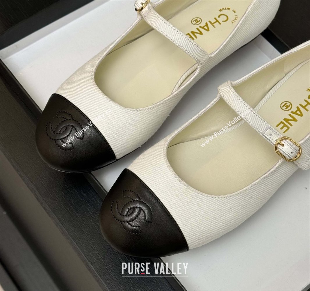 Chanel Cotton Lambskin Mary Janes Ballet Flats White 2025 G46379 (MD-250417126)