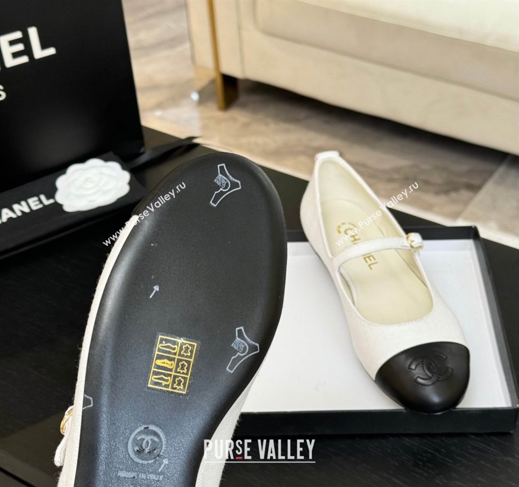 Chanel Cotton Lambskin Mary Janes Ballet Flats White 2025 G46379 (MD-250417126)