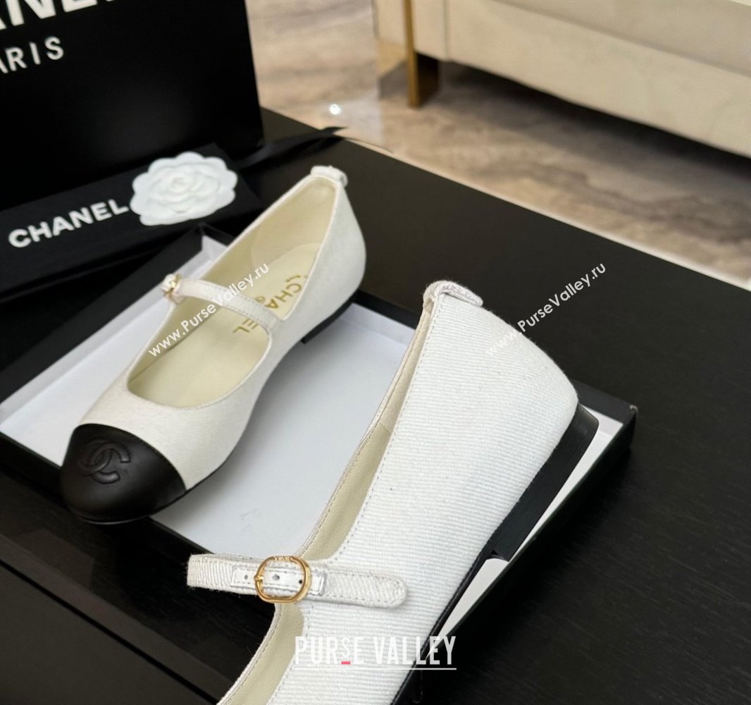 Chanel Cotton Lambskin Mary Janes Ballet Flats White 2025 G46379 (MD-250417126)