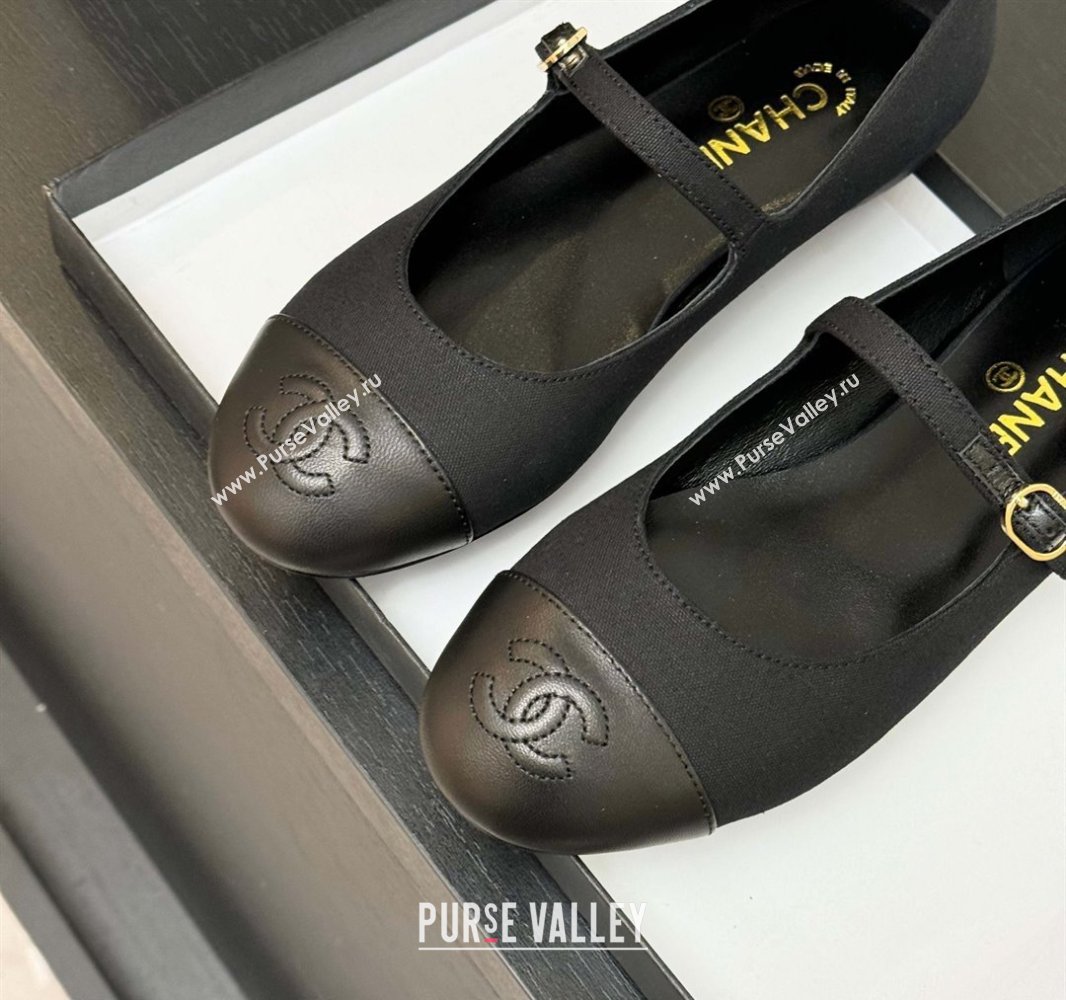 Chanel Cotton Lambskin Mary Janes Ballet Flats Black 2025 G46379 (MD-250417127)