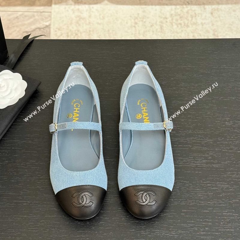 Chanel Denim Lambskin Mary Janes Ballet Flats Light Blue 2025 G46379 (MD-250417129)