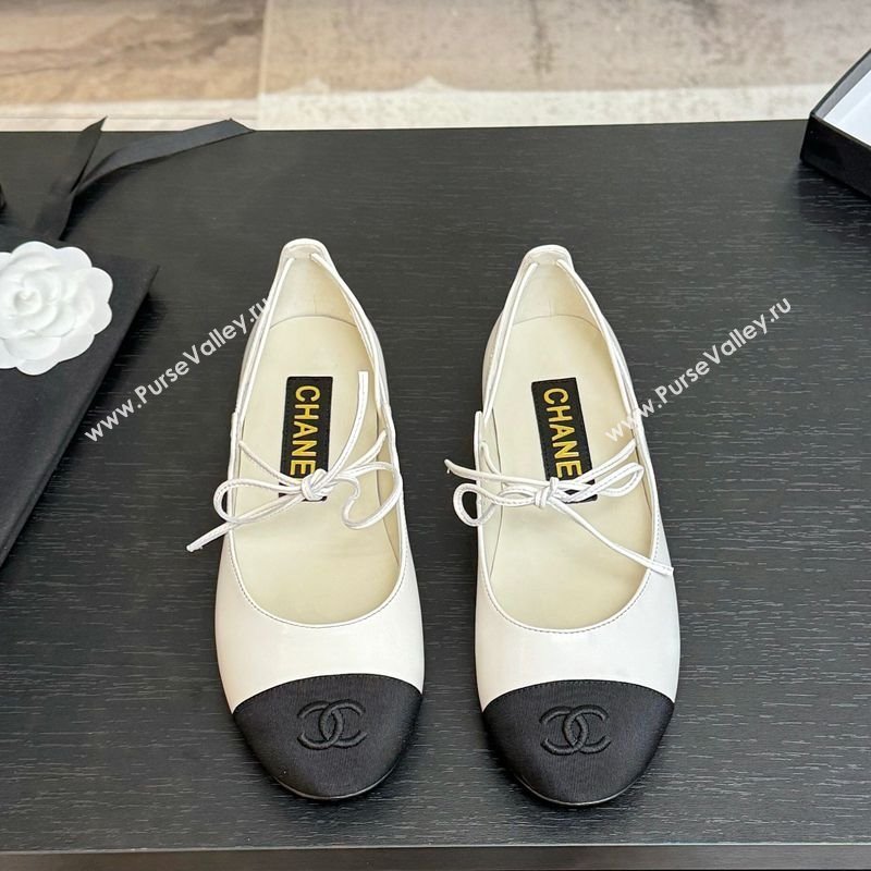 Chanel Lambskin Grosgrain Mary Janes Ballet Flats with Lace-up White 2025 G46324 (MD-250417130)