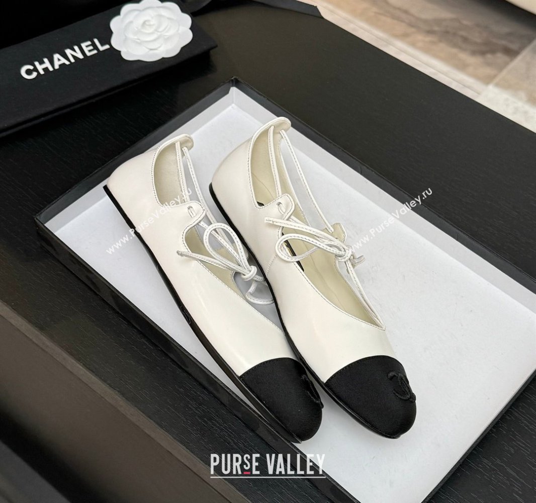 Chanel Lambskin Grosgrain Mary Janes Ballet Flats with Lace-up White 2025 G46324 (MD-250417130)