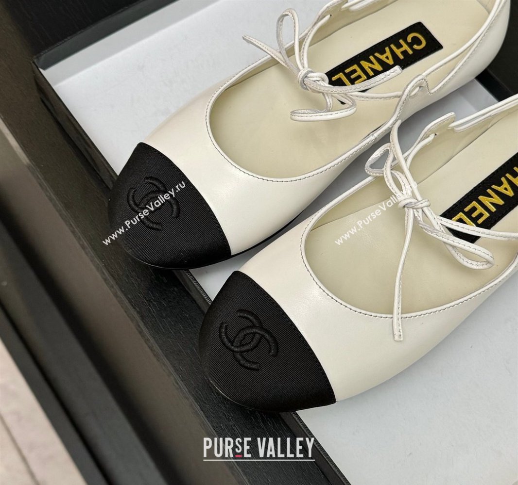 Chanel Lambskin Grosgrain Mary Janes Ballet Flats with Lace-up White 2025 G46324 (MD-250417130)