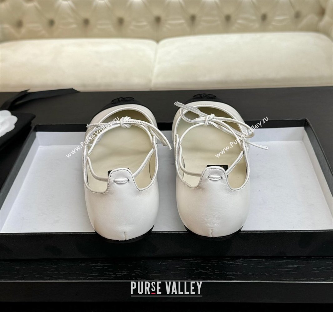 Chanel Lambskin Grosgrain Mary Janes Ballet Flats with Lace-up White 2025 G46324 (MD-250417130)