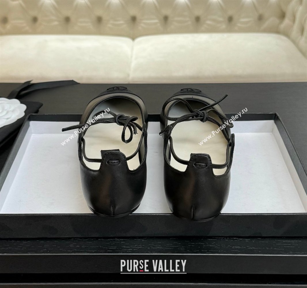 Chanel Lambskin Grosgrain Mary Janes Ballet Flats with Lace-up Black 2025 G46324 (MD-250417131)