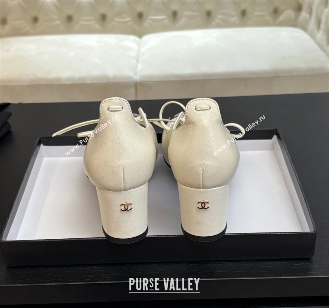Chanel Lambskin Patent Calfskin Mary Janes Pumps 5cm with Lace-up White 2025 G46323 (MD-250417133)