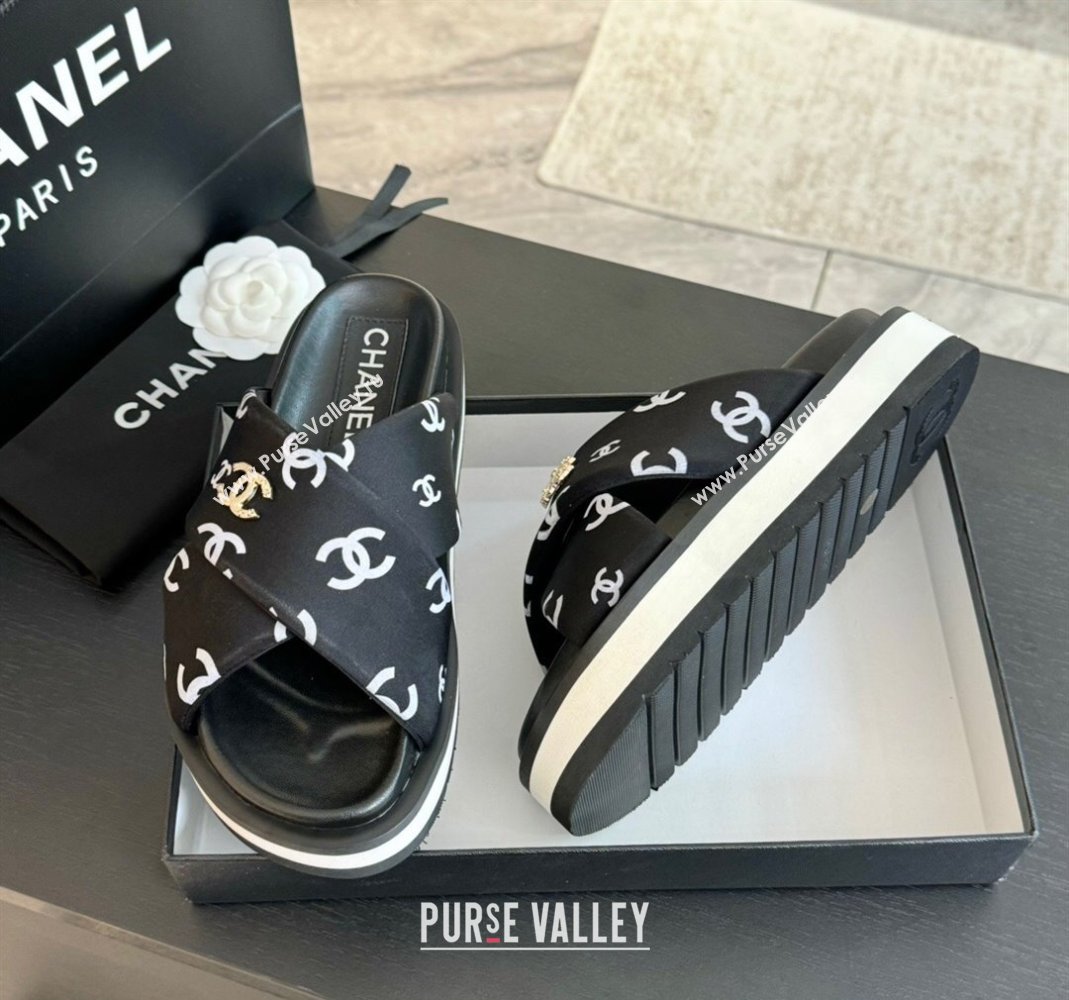 Chanel CC Printed Lambskin Platform Slides Sandal Black 2025 CH041712 (MD-250417050)