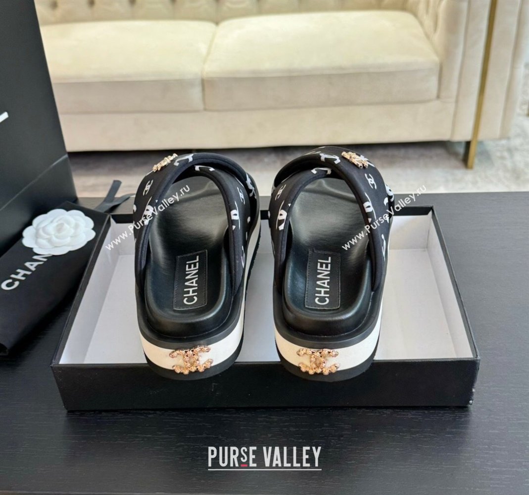 Chanel CC Printed Lambskin Platform Slides Sandal Black 2025 CH041712 (MD-250417050)