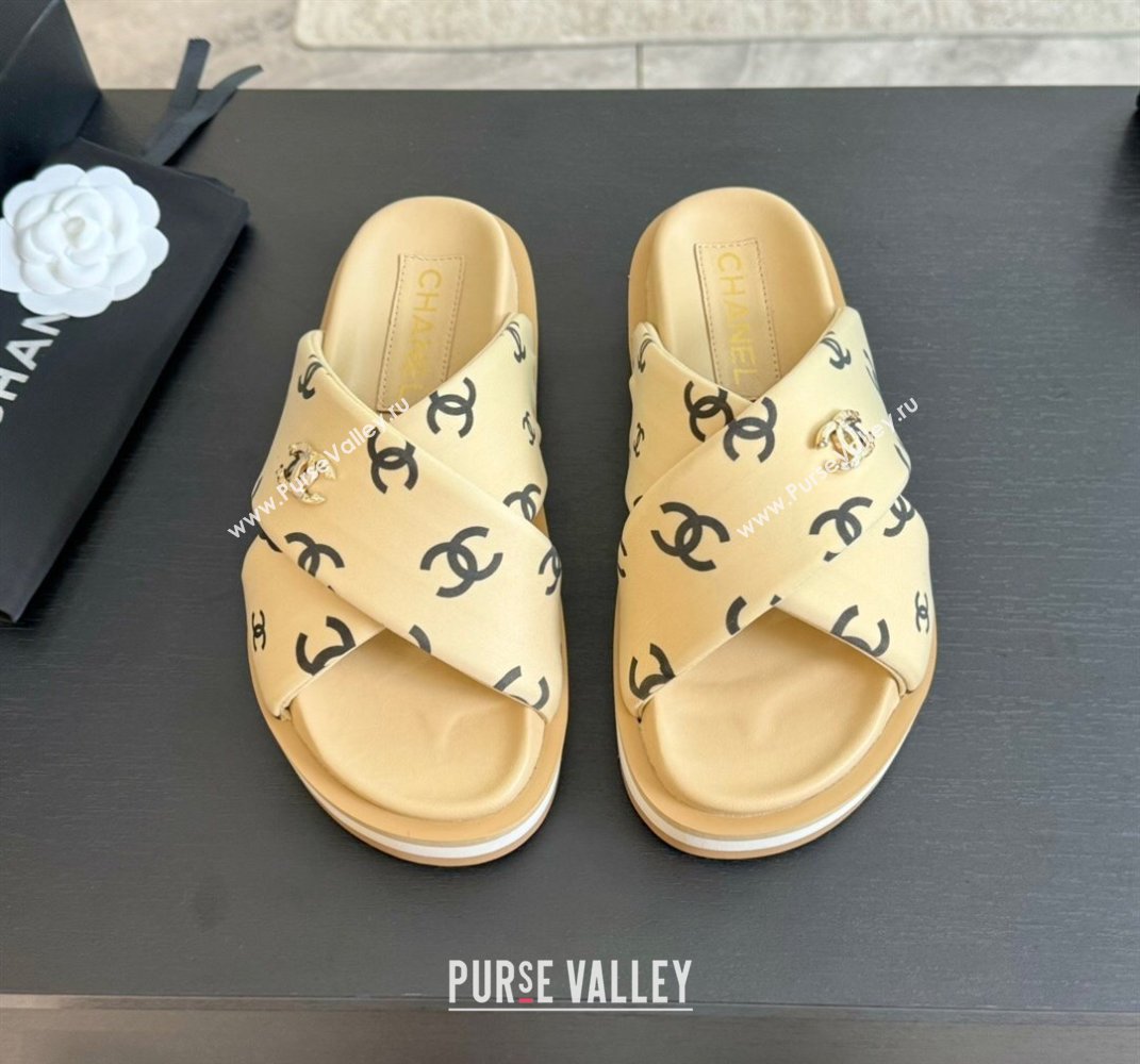 Chanel CC Printed Lambskin Platform Slides Sandal Beige 2025 CH041712 (MD-250417051)