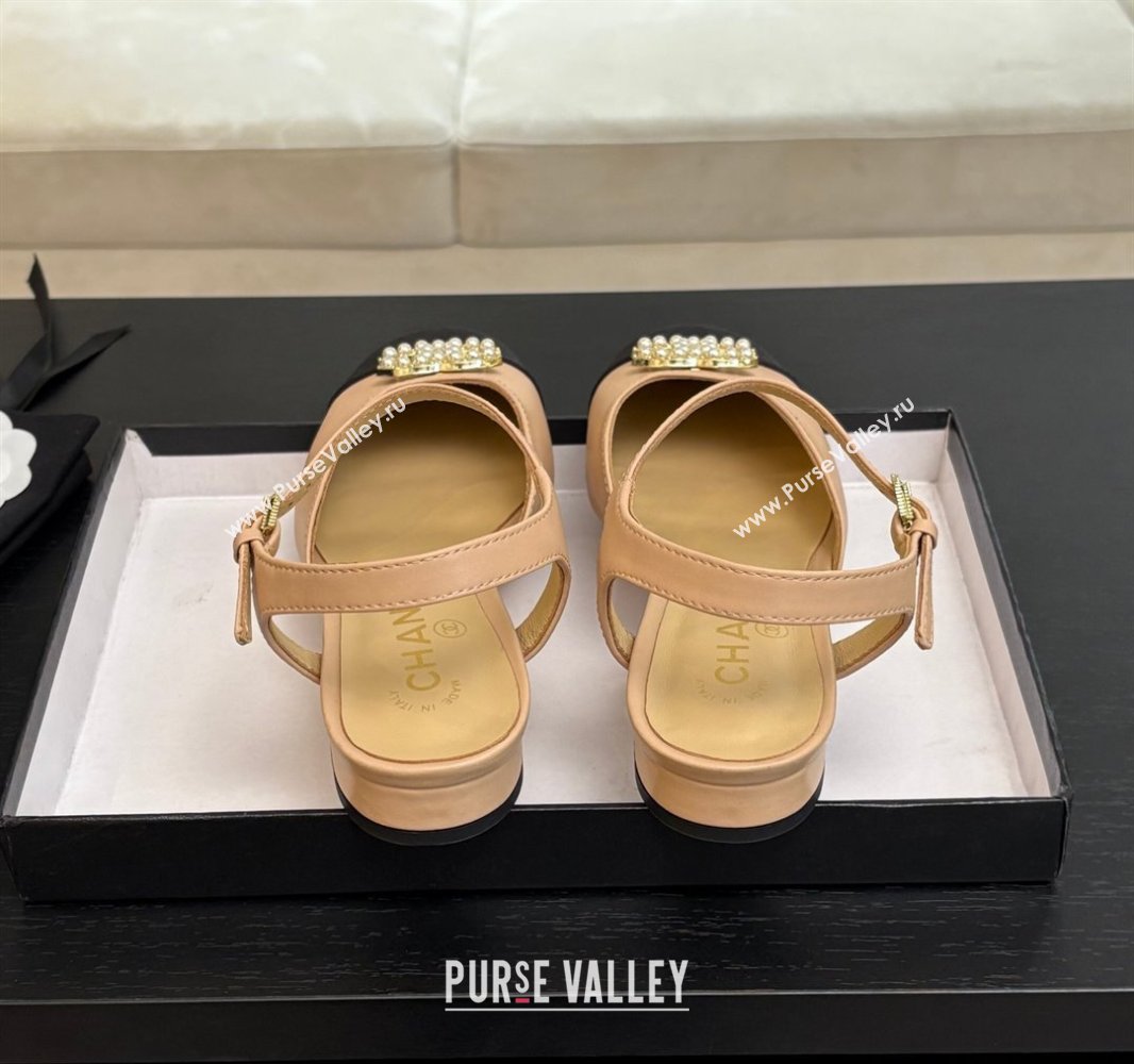 Chanel Calfskin Grosgrain Flat Sandals with Pearl CC Beige 2025 CH041720 (MD-250417110)