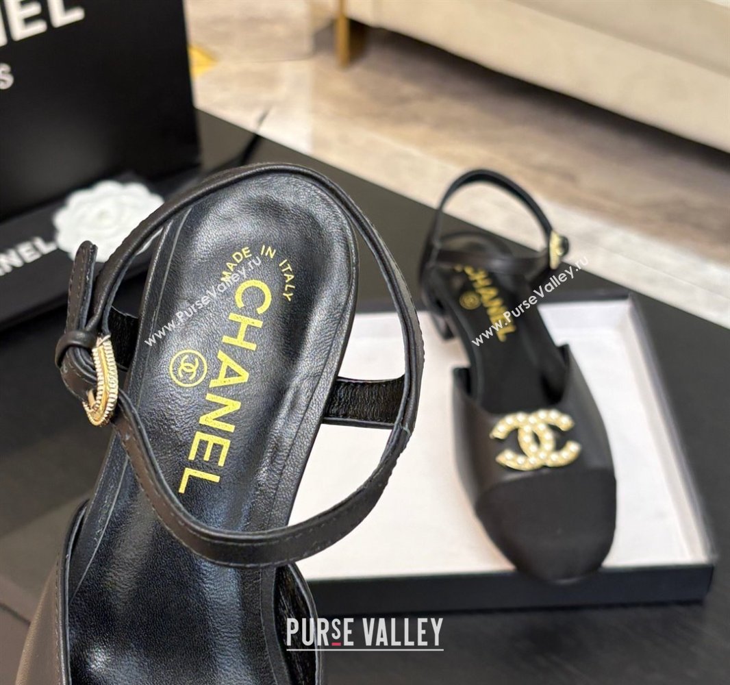Chanel Calfskin Grosgrain Flat Sandals with Pearl CC Black 2025 CH041720 (MD-250417111)