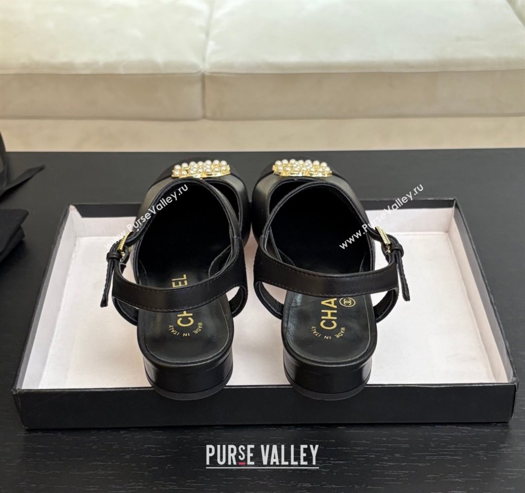 Chanel Calfskin Grosgrain Flat Sandals with Pearl CC Black 2025 CH041720 (MD-250417111)