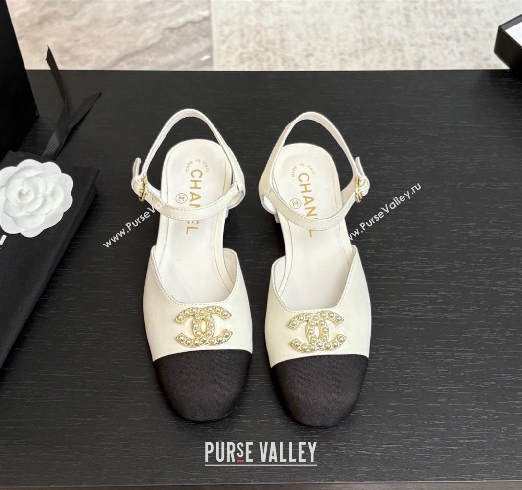 Chanel Calfskin Grosgrain Flat Sandals with Pearl CC White 2025 CH041720 (MD-250417112)