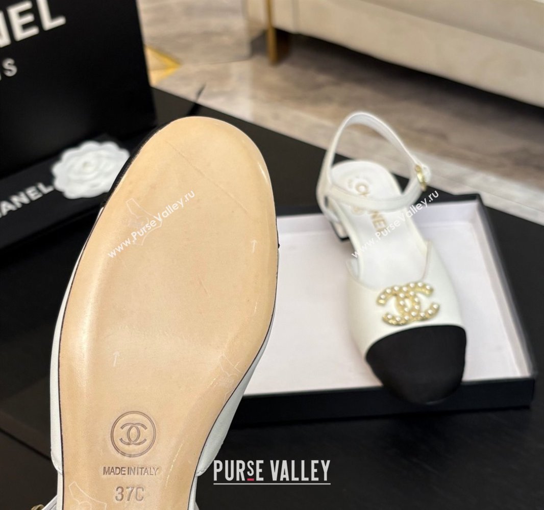 Chanel Calfskin Grosgrain Flat Sandals with Pearl CC White 2025 CH041720 (MD-250417112)
