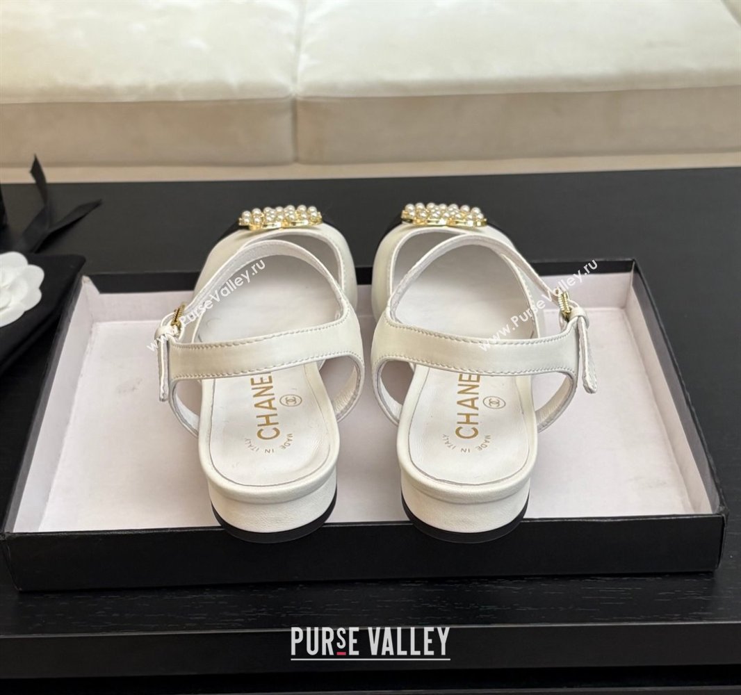 Chanel Calfskin Grosgrain Flat Sandals with Pearl CC White 2025 CH041720 (MD-250417112)