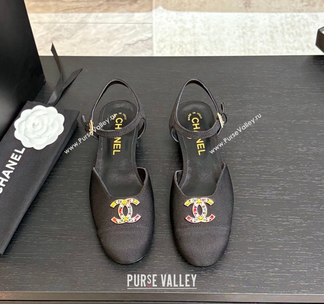 Chanel Grosgrain Flat Sandals with Stone CC Black 2025 CH041720 (MD-250417113)