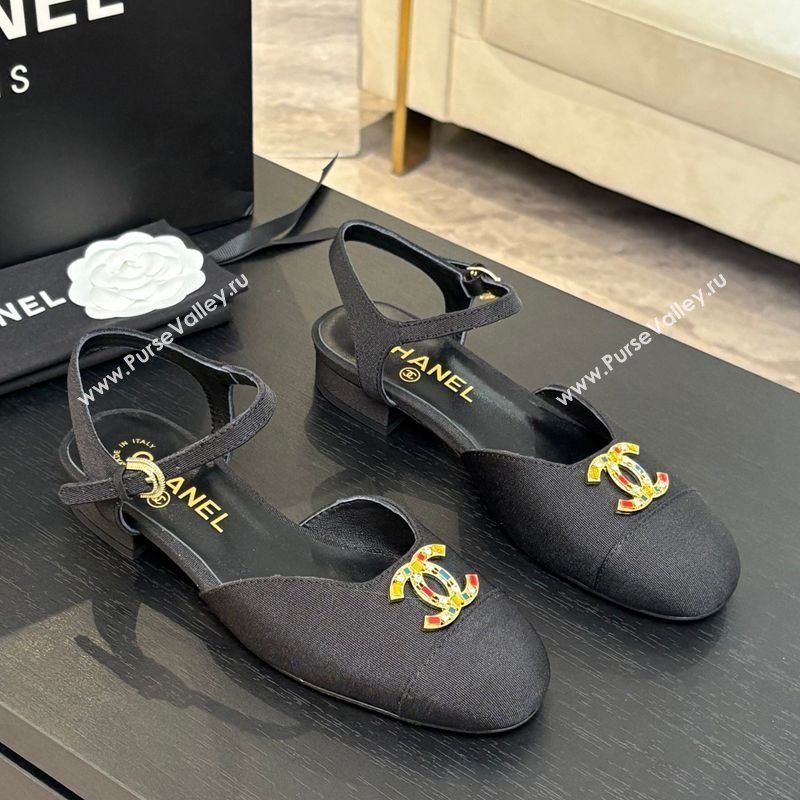 Chanel Grosgrain Flat Sandals with Stone CC Black 2025 CH041720 (MD-250417113)
